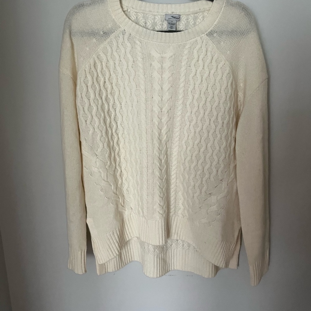 Halogen wool/cashmere blend cable knit ivory sweater